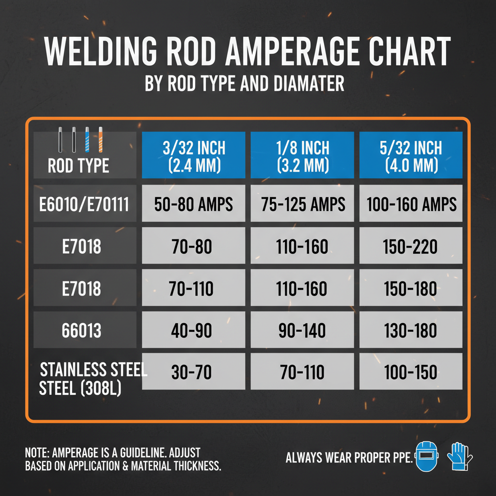 Welding Rod Amperage Chart by Rod Type and Diameter